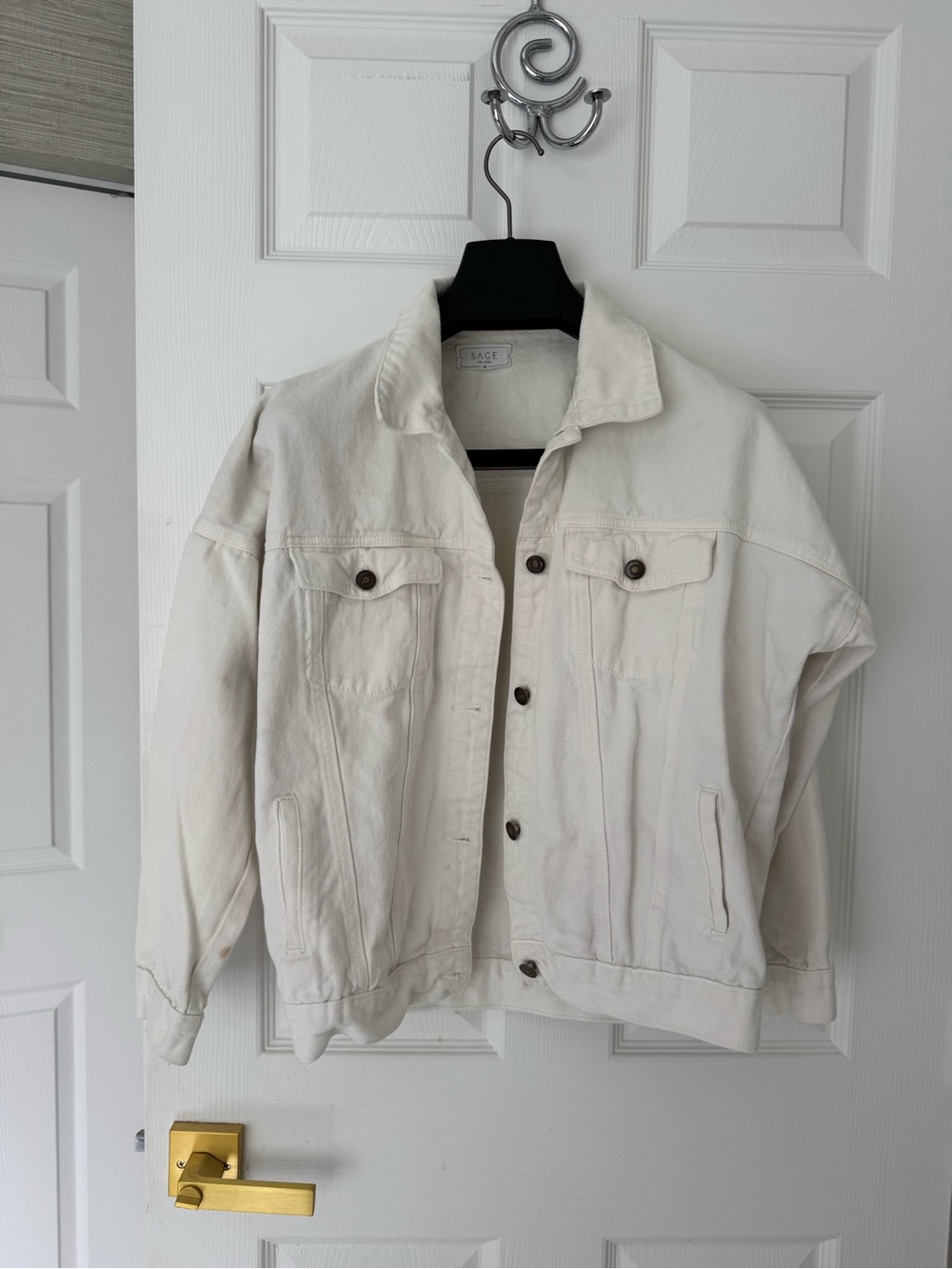 Sage XS Oversized Women’s White Denim Lightweight Shirt Jacket